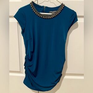 Embellished Maternity Teal Top Back Zip